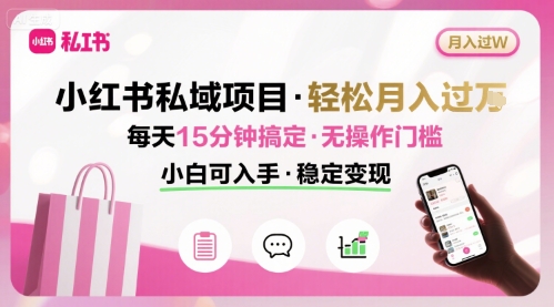 小红书私域项目 月入过W非常轻松 每天15分钟即可搞定，无任何操作门槛，小白可入手-九零网创