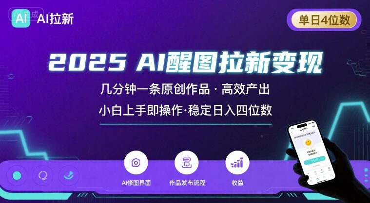 2025最强AI醒图拉新，几分钟一条原创作品，单日收入4位数，小白也能上手操作-九零网创