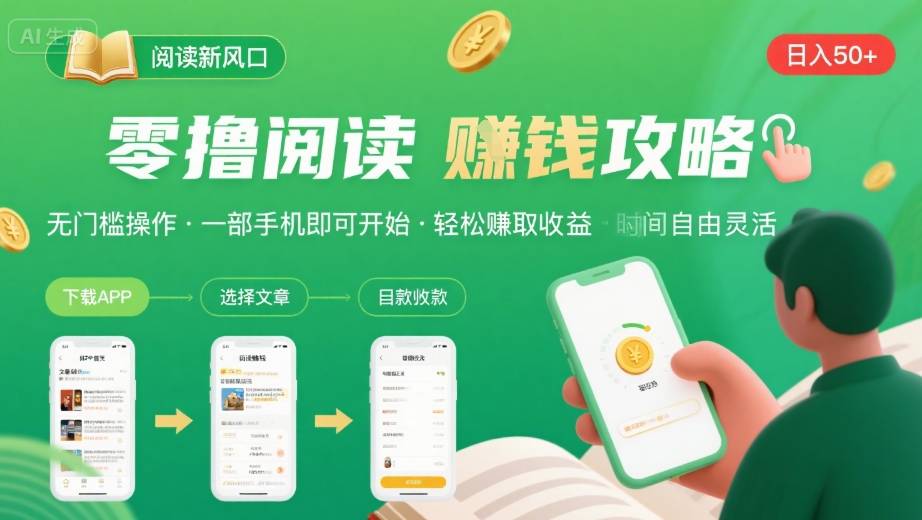 零撸阅读新风口，无门槛轻松挣，一部手机，日入 50-3张【揭秘】-九零网创