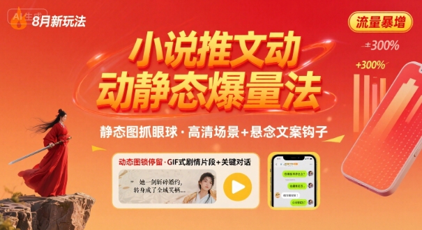 8月小说推文全新玩法，动静态图片+搭配小说文案爆量玩法-九零网创
