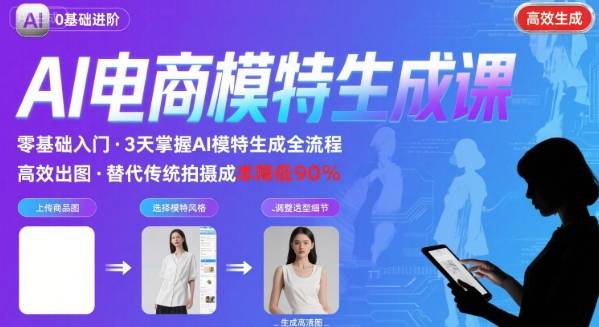 AI模特进阶课程，0基础高效生成逼真电商模特图-九零网创
