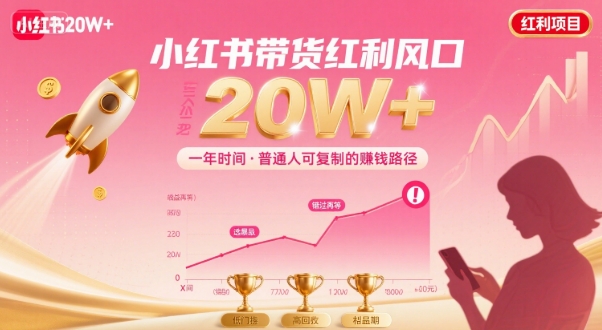 一年时间靠小红书带货项目年入20w+，最不能错的大红利项目-九零网创