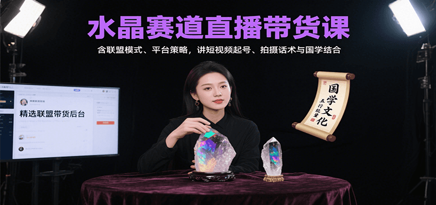水晶赛道直播带货课：含联盟模式、平台策略，讲短视频起号、拍摄话术与国学结合-九零网创
