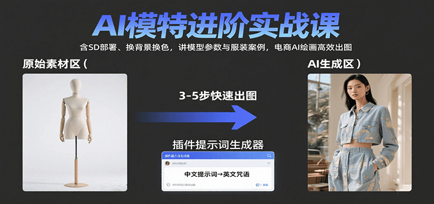 AI模特进阶实战课：含SD部署、换背景换色，讲模型参数与服装案例，电商AI绘画高效出图-九零网创