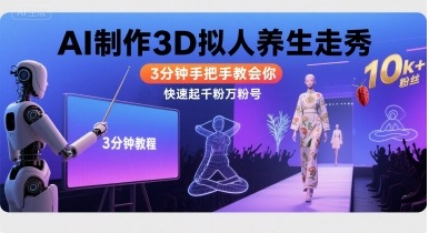 Ai制作3D拟人养生走秀，3分钟手把手教会你，快速起千粉万粉号-九零网创