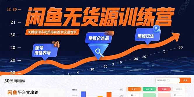 闲鱼无货源训练营：账号准备养号/垂直化选品/黑搜玩法，0基础30天盈利指南-九零网创