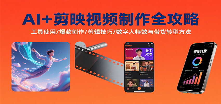 AI+剪映视频制作全攻略：工具使用/爆款创作/剪辑技巧/数字人特效与带货转型方法-九零网创
