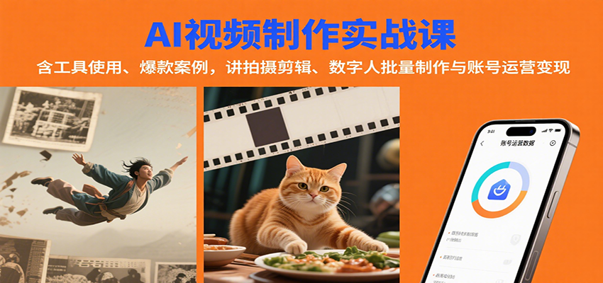 AI视频制作实战：含工具使用、爆款案例，讲拍摄剪辑、数字人批量制作与账号运营变现-九零网创