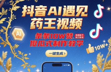 抖音AI遇见药王视频，条条10W赞，快速起千粉万粉号，傻瓜式制作教学-九零网创
