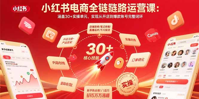 小红书电商全链路运营课：涵盖30+实操单元，实现从开店到爆款账号完整闭环-九零网创