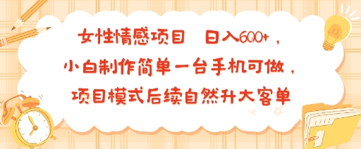 女性情感项目 小白制作简单一台手机可做 项目模式后续自然升大客单 日入6张-九零网创