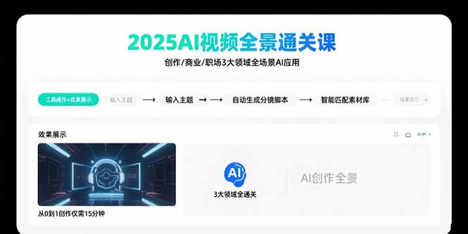 2025AI视频全景通关课：涵盖创作/商业/职场3大领域  掌握AI全场景应用-九零网创