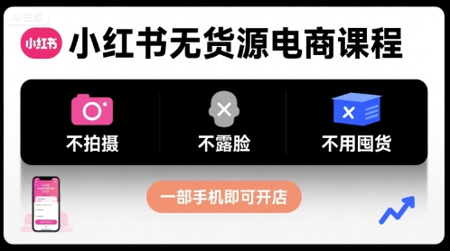 小红书无货源电商课程，不拍摄不露脸不用囤货，一部手机即可开店-九零网创