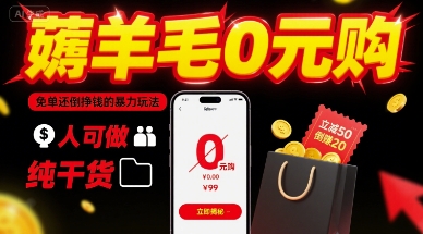 薅羊毛0元购，免单还倒挣钱的暴力玩法，人人可做，纯干货-九零网创