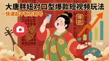 大唐胖妞对口型爆款短视频玩法，快速起千粉万粉号-九零网创
