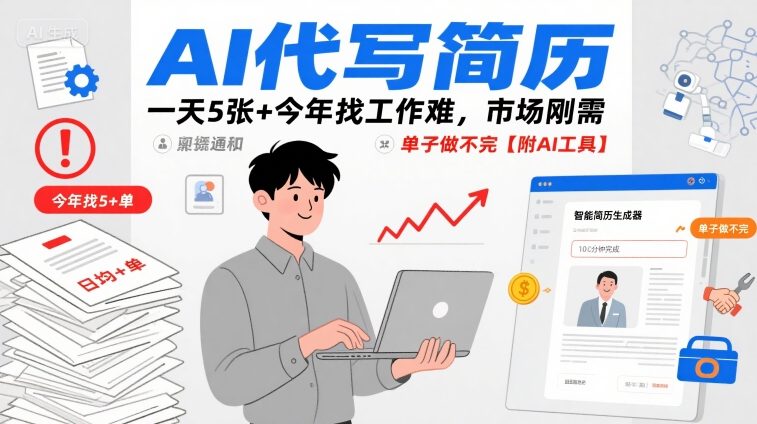 AI代写简历，一天5张+今年找工作难，市场刚需，单子做不完【附AI工具】-九零网创