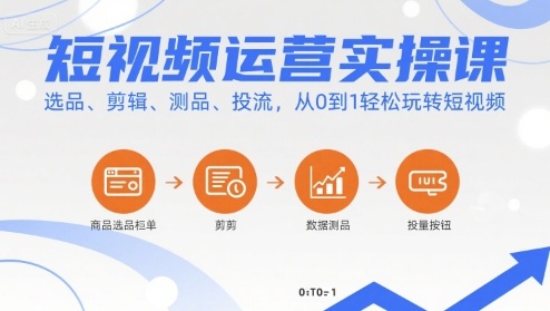短视频运营实操课，选品、剪辑、测品、投流，从0到1轻松玩转短视频-九零网创
