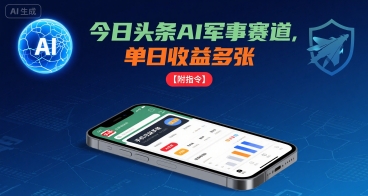 今日头条AI军事赛道，单日收益多张 ，手机可做【附指令】-九零网创