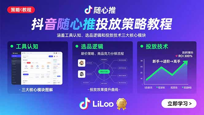 抖音随心推投放策略教程：涵盖工具认知、选品逻辑和投放技术三大核心模块-九零网创