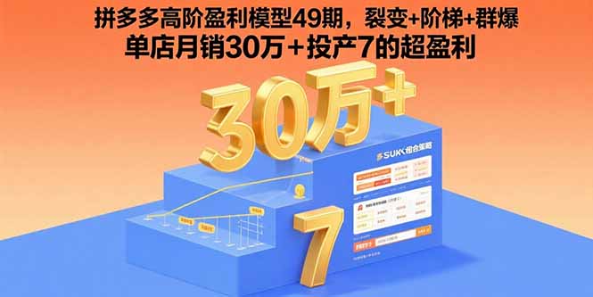 拼多多高阶盈利模型49期，裂变+阶梯+群爆  单店月销30万+投产7的超盈利-九零网创