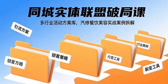 同城实体联盟破局课，多行业活动方案库，汽修餐饮美容实战案例拆解-九零网创