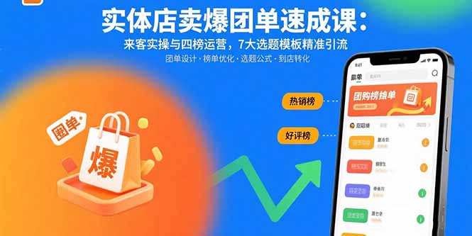 实体店卖爆团单速成课：来客实操与四榜运营，7大选题模板精准引流-九零网创