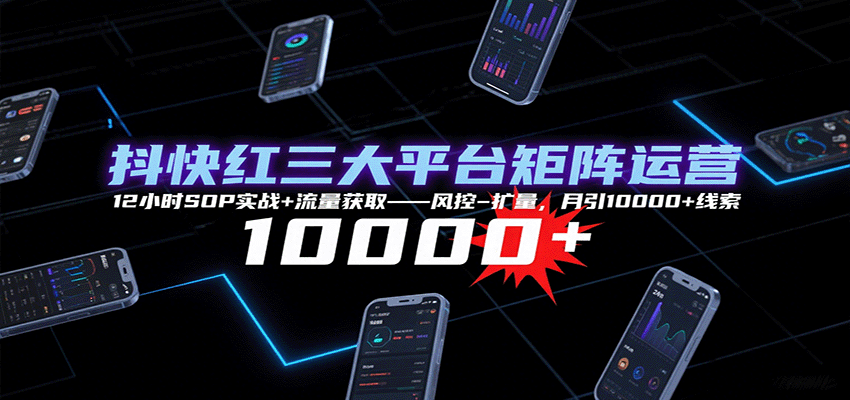 抖快红三大平台矩阵运营，12小时SOP实战+流量获取-风控-扩量，月引10000+线索-九零网创