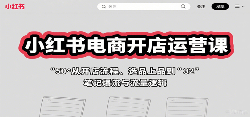 小红书电商开店运营课：从开店流程、选品上品到笔记爆流与流量逻辑-九零网创