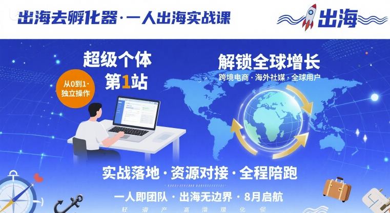 出海去孵化器，一人出海实战课，​超级个体第1站，解锁全球增长-九零网创