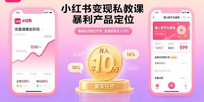 小红书变现私教课，暴利产品定位，高转化内容生产术，快速实现月入10万-九零网创