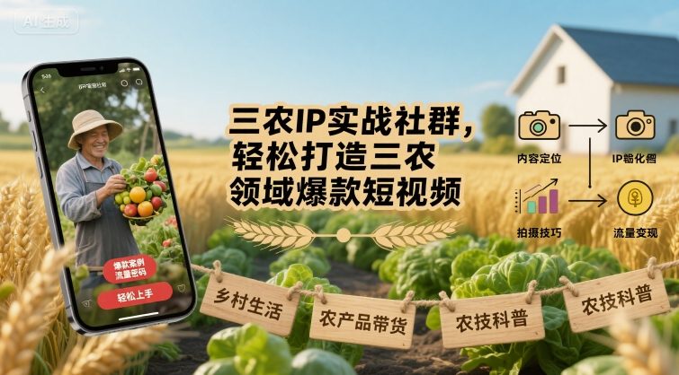 三农IP实战社群，轻松打造三农领域爆款短视频-九零网创