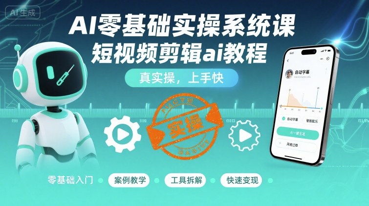 AI零基础实操系统课，短视频剪辑ai教程，真实操，上手快-九零网创