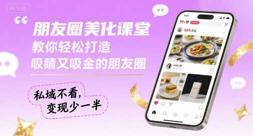 朋友圈美化课堂，教你轻松打造，吸睛又吸金的朋友圈，私域不看，变现少一半-九零网创