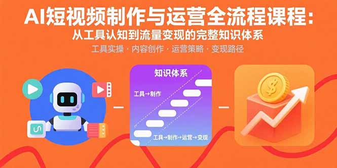 AI短视频制作与运营全流程课程：从工具认知到流量变现的完整知识体系-九零网创