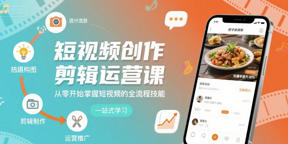 短视频创作剪辑运营课，从零开始掌握短视频的全流程技能-九零网创