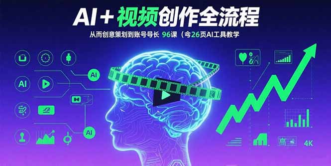 AI+短视频创作全流程：从创意策划到账号增长，96节课(含26项AI工具教学-九零网创