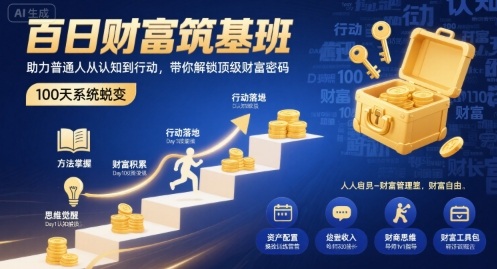 百日财富筑基班，助力普通人从认知到行动，带你解锁顶级财富密码-九零网创
