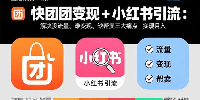 快团团变现+小红书引流：解决没流量、难变现、缺帮卖三大痛点 实现月入3w+-九零网创