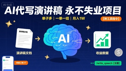 AI代写演讲稿，永不失业项目，单子多，一单一结，月入1W【附工具指令】-九零网创