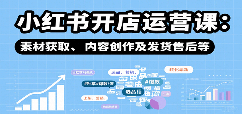 小红书开店运营课：选品、上架、营销、素材获取、内容创作及发货售后等-九零网创