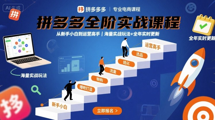 拼多多全阶实战课程，从新手小白到运营高手，海量实战玩法+全年实时更新【2025年9月更新】-九零网创