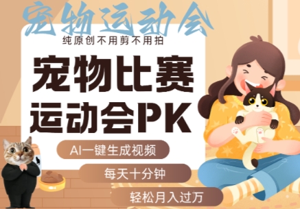 AI一键生成宠物比赛运动会PK视频，纯原创不用剪不用拍，每天十分钟，轻松月入过1W+-九零网创