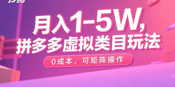 月入1-5W，拼多多虚拟类目玩法，0成本，可矩阵操作-九零网创