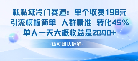 私域冷门赛道单个收费198米引流模板简单人群精准 45%的转化率单人一天大概收益多张-九零网创