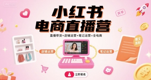 小红书电商直播营，直播带货+店铺运营+笔记运营=全电商-九零网创