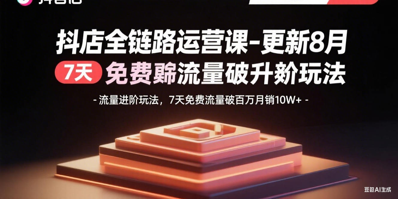 抖店全链路运营课-更新8月：流量进阶玩法，7天免费流量破百万月销10W+-九零网创