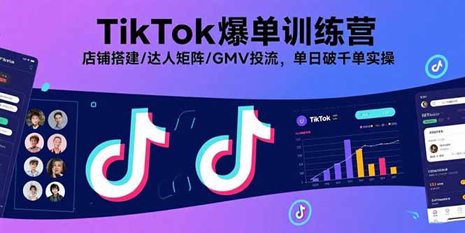TikTok爆单训练营，店铺搭建/达人矩阵/GMV投流，单日破千单实操-九零网创
