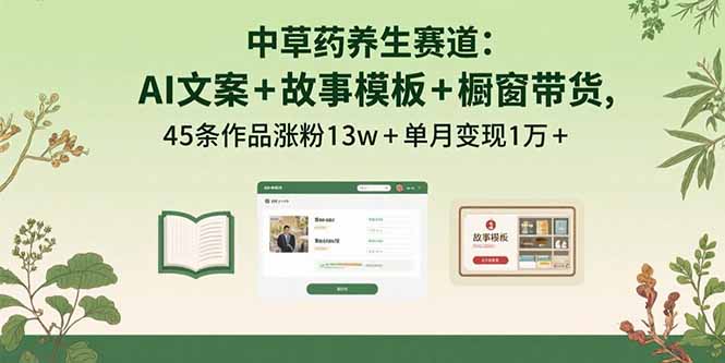 中草药养生赛道：AI文案+故事模板+橱带货，45条作品涨粉13w+单月变现1万+-九零网创
