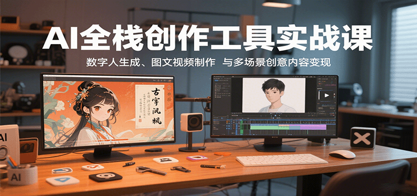 AI全栈创作工具实战课：数字人生成、图文视频制作与多场景创意内容变现-九零网创