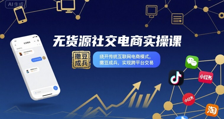 无货源社交电商实操课，绕开传统互联网电商模式，撒豆成兵，实现跨平台交易-九零网创